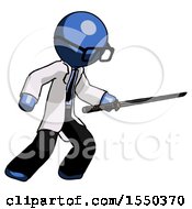 Poster, Art Print Of Blue Doctor Scientist Man Stabbing With Ninja Sword Katana