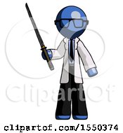 Blue Doctor Scientist Man Standing Up With Ninja Sword Katana