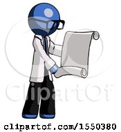 Poster, Art Print Of Blue Doctor Scientist Man Holding Blueprints Or Scroll