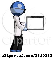 Poster, Art Print Of Blue Doctor Scientist Man Show Tablet Device Computer To Viewer Blank Area