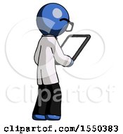 Poster, Art Print Of Blue Doctor Scientist Man Looking At Tablet Device Computer Facing Away