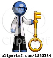Blue Doctor Scientist Man Holding Key Made Of Gold