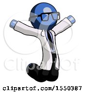 Poster, Art Print Of Blue Doctor Scientist Man Jumping Or Kneeling With Gladness
