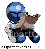 Blue Doctor Scientist Man Reading Book While Sitting Down