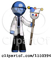 Blue Doctor Scientist Man Holding Jester Staff