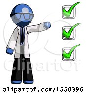 Poster, Art Print Of Blue Doctor Scientist Man Standing By List Of Checkmarks