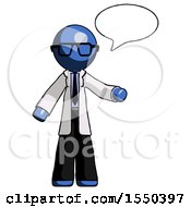 Poster, Art Print Of Blue Doctor Scientist Man With Word Bubble Talking Chat Icon