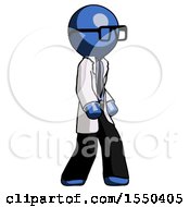 Poster, Art Print Of Blue Doctor Scientist Man Walking Turned Right Front View