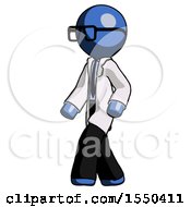 Poster, Art Print Of Blue Doctor Scientist Man Man Walking Turned Left Front View