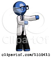 Poster, Art Print Of Blue Doctor Scientist Man Presenting Something To His Left