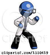 Blue Doctor Scientist Man Martial Arts Defense Pose Right