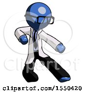 Blue Doctor Scientist Man Karate Defense Pose Right