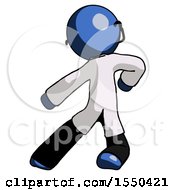 Poster, Art Print Of Blue Doctor Scientist Man Karate Defense Pose Left