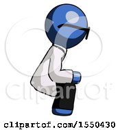 Poster, Art Print Of Blue Doctor Scientist Man Squatting Facing Right