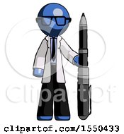 Blue Doctor Scientist Man Holding Large Pen