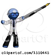Blue Doctor Scientist Man Pen Is Mightier Than The Sword Calligraphy Pose