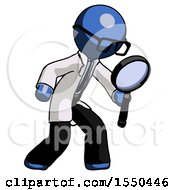 Poster, Art Print Of Blue Doctor Scientist Man Inspecting With Large Magnifying Glass Right