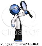 Poster, Art Print Of Blue Doctor Scientist Man Inspecting With Large Magnifying Glass Facing Up