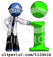 Poster, Art Print Of Blue Doctor Scientist Man With Info Symbol Leaning Up Against It