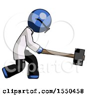 Poster, Art Print Of Blue Doctor Scientist Man Hitting With Sledgehammer Or Smashing Something