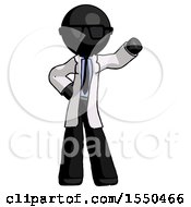 Black Doctor Scientist Man Waving Left Arm With Hand On Hip