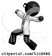 Poster, Art Print Of Black Doctor Scientist Man Running Away In Hysterical Panic Direction Left
