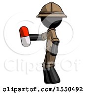 Poster, Art Print Of Black Explorer Ranger Man Holding Red Pill Walking To Left