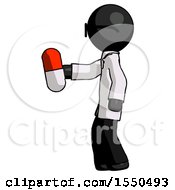 Black Doctor Scientist Man Holding Red Pill Walking To Left
