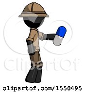 Poster, Art Print Of Black Explorer Ranger Man Holding Blue Pill Walking To Right