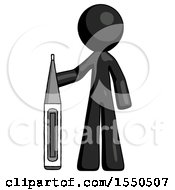 Black Design Mascot Man Standing With Large Thermometer