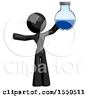 Black Design Mascot Woman Holding Large Round Flask Or Beaker