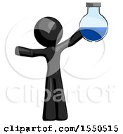 Black Design Mascot Man Holding Large Round Flask Or Beaker