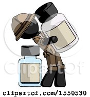 Poster, Art Print Of Black Explorer Ranger Man Holding Large White Medicine Bottle With Bottle In Background