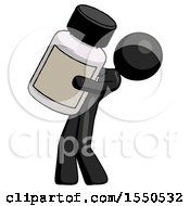 Black Design Mascot Woman Holding Large White Medicine Bottle