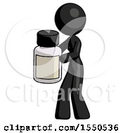 Black Design Mascot Woman Holding White Medicine Bottle