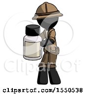 Black Explorer Ranger Man Holding White Medicine Bottle