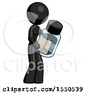 Black Design Mascot Woman Holding Glass Medicine Bottle