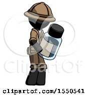Black Explorer Ranger Man Holding Glass Medicine Bottle