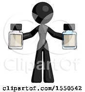 Black Design Mascot Woman Holding Two Medicine Bottles