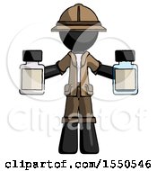 Black Explorer Ranger Man Holding Two Medicine Bottles