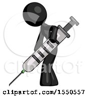 Black Design Mascot Woman Using Syringe Giving Injection
