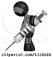 Black Design Mascot Man Using Syringe Giving Injection