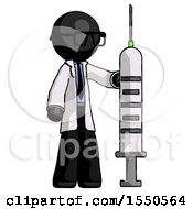 Black Doctor Scientist Man Holding Large Syringe