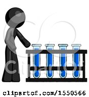 Poster, Art Print Of Black Design Mascot Woman Using Test Tubes Or Vials On Rack