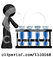 Poster, Art Print Of Black Design Mascot Man Using Test Tubes Or Vials On Rack