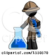 Black Explorer Ranger Man Holding Test Tube Beside Beaker Or Flask