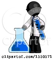 Black Doctor Scientist Man Holding Test Tube Beside Beaker Or Flask