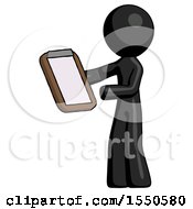 Black Design Mascot Man Reviewing Stuff On Clipboard
