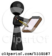 Black Design Mascot Man Using Clipboard And Pencil