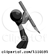 Black Design Mascot Man Stabbing Or Cutting With Scalpel